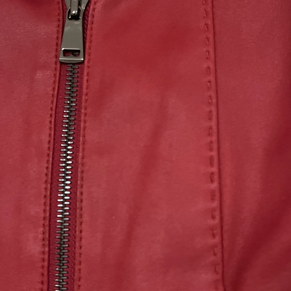 NWOT 🔥Vince Leather Moto Jacket Red X LARGE Womens Zip Up Layered - Picture 7 of 10